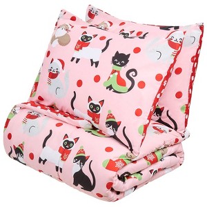 The Lakeside Collection Cat Christmas Complete Comforter Set with Sheets - Queen - 1 of 4