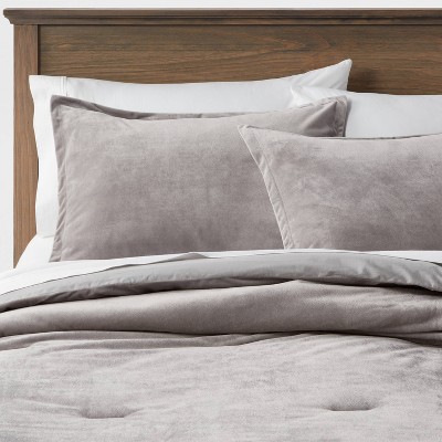 Full/Queen Velvet Comforter & Sham Set Gray - Threshold™