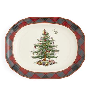 Spode Christmas Tree Tartan 14 Inch Rectangular Platter - 14 Inch