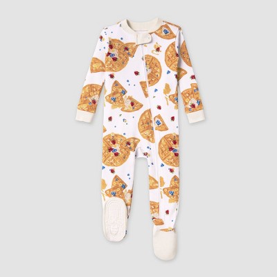 Image of Burt's Bees Baby® Baby Waffles Snug Fit Footed Pajama - Tan/White 3-6M