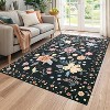 Runner Rug - Floral Boho Design, Ultra-Thin Low Pile, Non-Slip Backing, Machine Washable, 5*7ft, Black - 2 of 4