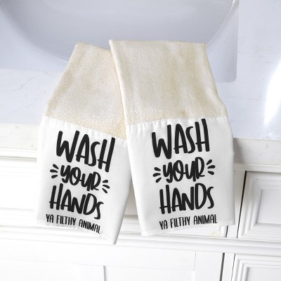 Lakeside Wash Your Hands Kitchen or Bathroom Novelty Hand Towels - Set of 2