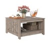 Farmhouse Square Coffee Table with Open Storage Compartment Wood Cocktail Table For Living Room Organizer Grey - 2 of 4