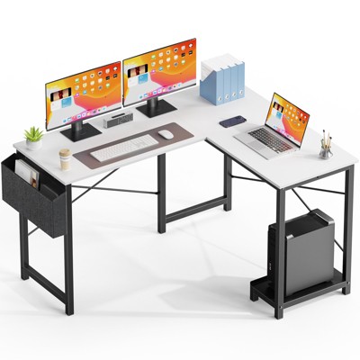 DOMETOUR L Shaped Desk,Computer Corner Desk,PC Gaming Desk Table with Side Storage Bag