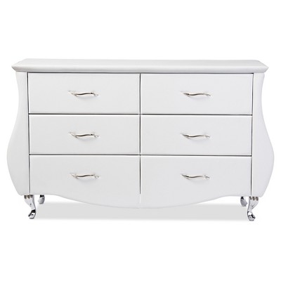 Enzo Luxe White Faux Leather 6-Drawer Horizontal Dresser