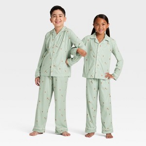 Kids' Gingerbread Striped Long Sleeve Shirt and Pants Holiday Matching Family Pajama Set - Wondershop™ Cream - 1 of 4