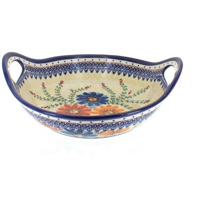 Blue Rose Polish Pottery Autumn Burst Deep Bowl With Handles