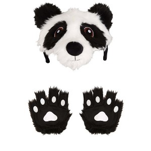 HalloweenCostumes.com One Size Fits Most   Panda Plush Paws Kit and Headband, Black/White - 1 of 4