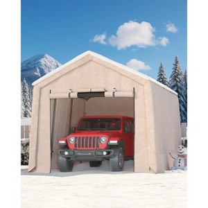 Heavy-Duty Outdoor Portable Storage Shed with 2 Roll-Up Doors & Vents, Waterproof UV-Resistant PE Tarp, Ideal Shelter for Motorcycles and Garden Tools - 1 of 4