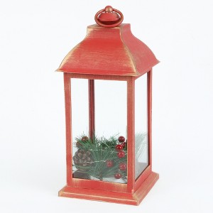 LuxenHome Lighted Berry and Pinecone Rustic Red Lantern Holiday Decoration, Tabletop and Centerpiece, Battery-Operated - 1 of 4