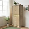 72-Inch Tall Narrow Kitchen Pantry Cabinet with 4 Doors & Drawer, Adjustable Shelves, Farmhouse Wooden Storage Cupboard, Natural Finish - 4 of 4