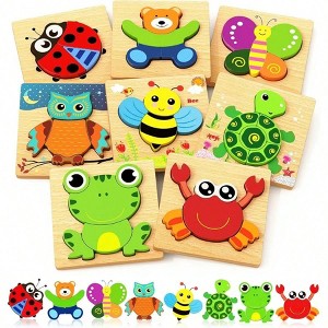 Wooden Puzzles, 8 - Pack Animal Jigsaw Learning Toys, Christmas Birthday - 1 of 2