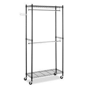 Whitmor Supreme Double Rod Garment Rack Black: Metal & Plastic Clothing Drying Rack, 300 lb Capacity, 76" Height - 1 of 4