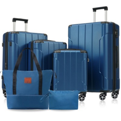 Syemin Luggage Hardshell Luggage Sets 6 Piece Suitcase Set Expandable Lightweight Suitcases with Dual Wheels TSA Lock, Blue, 18.5"*11.6"*29.5"