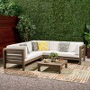 Christopher Knight Home Cynthia Patio Acacia Wood L Shape Upholstered 5-Seater Sectional Sofa Set with Coffee Table - 2 of 4