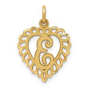 Black Bow Jewelry 14k Yellow Gold, Grace Collection, Satin Heart Initial E Pendant, 15mm - 1 of 4