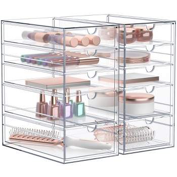 Sorbus 10 Drawers Acrylic Organizer for Makeup, Organization and Storage, Art Supplies, Jewelry, Stationary - 2 Pcs Clear Stackable Storage Drawers