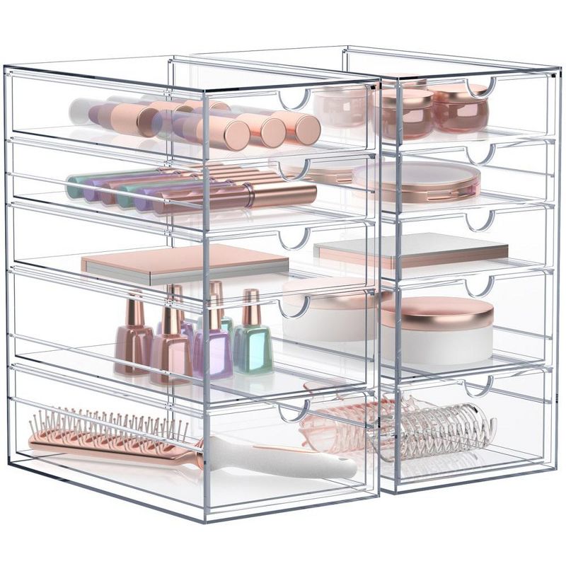 Sorbus 10 Drawers Acrylic Organizer for Makeup, Organization and Storage, Art Supplies, Jewelry, Stationary - 2 Pcs Clear Stackable Storage Drawers, 1 of 7