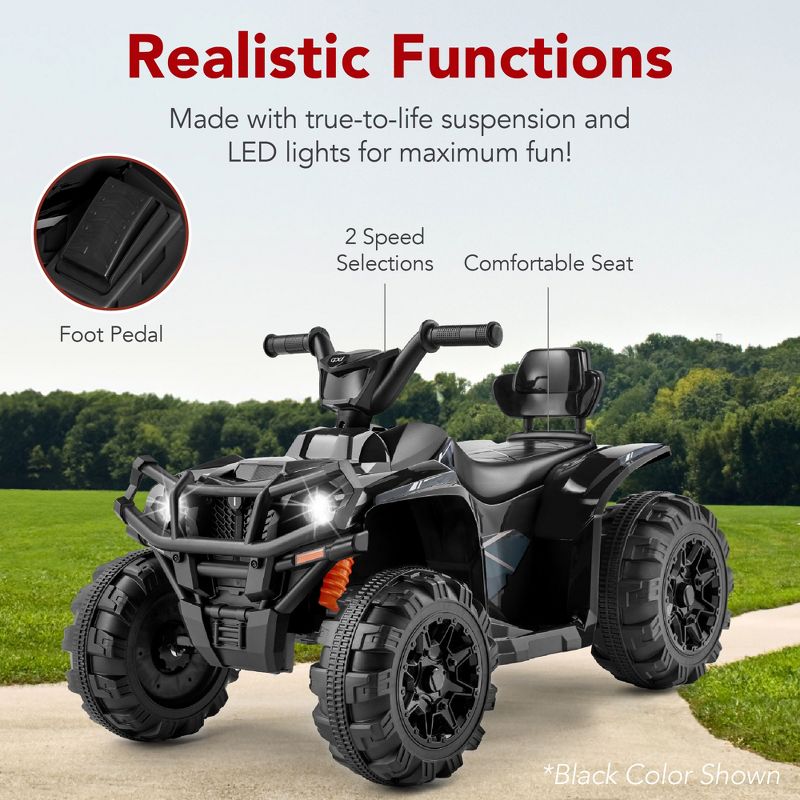 Best Choice Products 12V Kids Ride-On ATV Quad w/ Bluetooth, 2.4mph Max, Treaded Tires, LED Lights, Radio, 5 of 9
