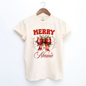 Simply Sage Market Women's Coquette Merry Mama Bow Short Sleeve Garment Dyed Tee - 1 of 4