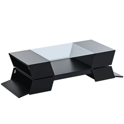 NicBex 44.8 Inch Rectangle Glass Top Coffee Table with Open Shelves and Cabinets,Center Table for Living Dining Room