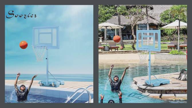 Soozier Pool Side Portable Basketball Hoop System Stand Goal with Height Adjustable 3FT-4FT, 32'' Backboard, 2 of 10, play video