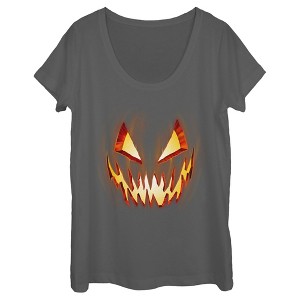Women's Lost Gods Evil Pumpkin Face Scoop Neck - 1 of 4