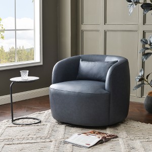 KINWELL 34" Wide Swivel Faux Leather Armchair Upholstered PU Leather Accent Chairs - 1 of 4