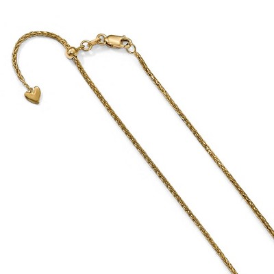 Black Bow Jewelry 1.3mm, 14k Yellow Gold Adjustable D/C Wheat Chain Necklace, 22 Inch