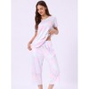cheibear Women's Pajama Set Tie Dye Short Sleeve Capri Pants Lounge Sets with Pockets - 3 of 4