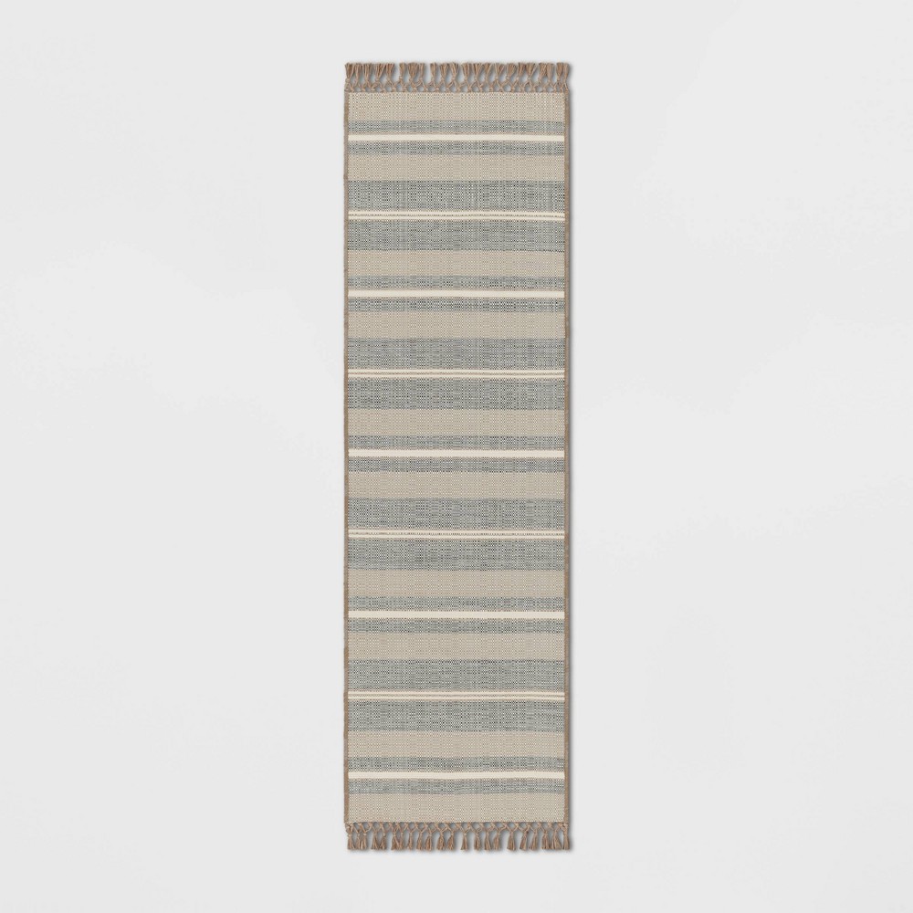 Photos - Area Rug 2'x7' Beachside Stripe Outdoor Rug Heathered Gray – Threshold™ designed wi
