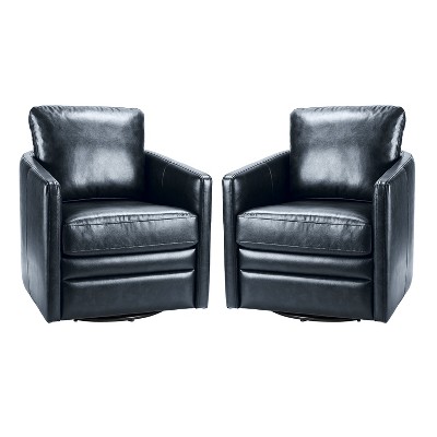 Set of 2 Hugo Transitional Wooden Upholstered Swivel Chair With Metal Base For Bedroom And Living Room| Artful Living Design