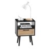 15.75" Rattan End table with Power Outlet & USB Ports , Modern nightstand with drawer and solid wood legs, side table for living room, bedroom,black - 3 of 4