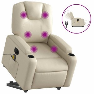 vidaXL Electric Massage Recliner Chair - Cream Faux Leather Stand-up Armchair with Vibration Massage, Power Lift, Cup Holders for Living Room Comfort - 1 of 4