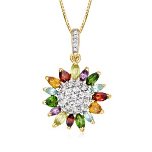 Ross-Simons 2.60 ct. t.w. Multi-Gemstone Flower Pendant Necklace in 18kt Gold Over Sterling Size 18 - 1 of 3