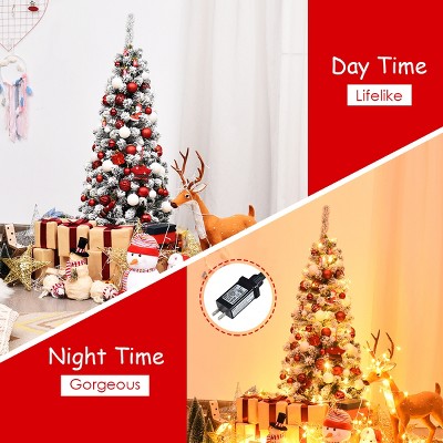 4.5ft Snow Flocked White Pencil Christmas Tree with LED Lights