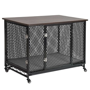 Aivituvin Dog Crate Furniture with Casters|Side End Table with Tray| Cushion Included-AIR78/79 - 1 of 4
