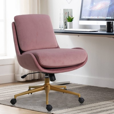 Modern Armless Office Chair With Metal Base Pink Velvet Wovenbyrd   GUEST E4fd8dea B9be 4863 8f8d D197dc387446