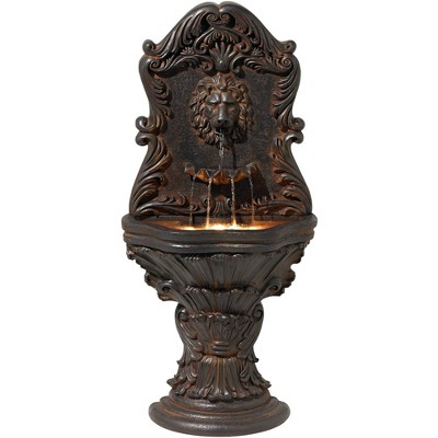 John Timberland Antiqued Outdoor Wall Water Fountain with LED Light 50" Floor Imperial Lion for Garden Yard