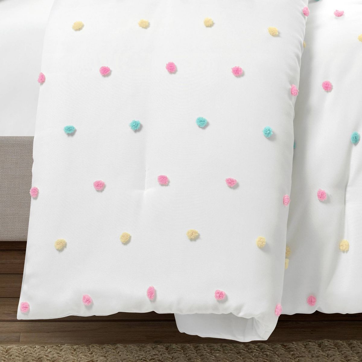 2pc Twin/Twin XL Rainbow Tufted Dot Oversized Kids' Comforter Set - Lush Décor: Teen Bedding, Microfiber, Polka Dots - thumbnail 4