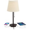 360 Lighting Flesner 20" High Skinny Small Modern Accent Table Lamps Set of 2 USB Port AC Power Outlet Pull Chain Brown Bronze Finish Metal Charging - 3 of 4