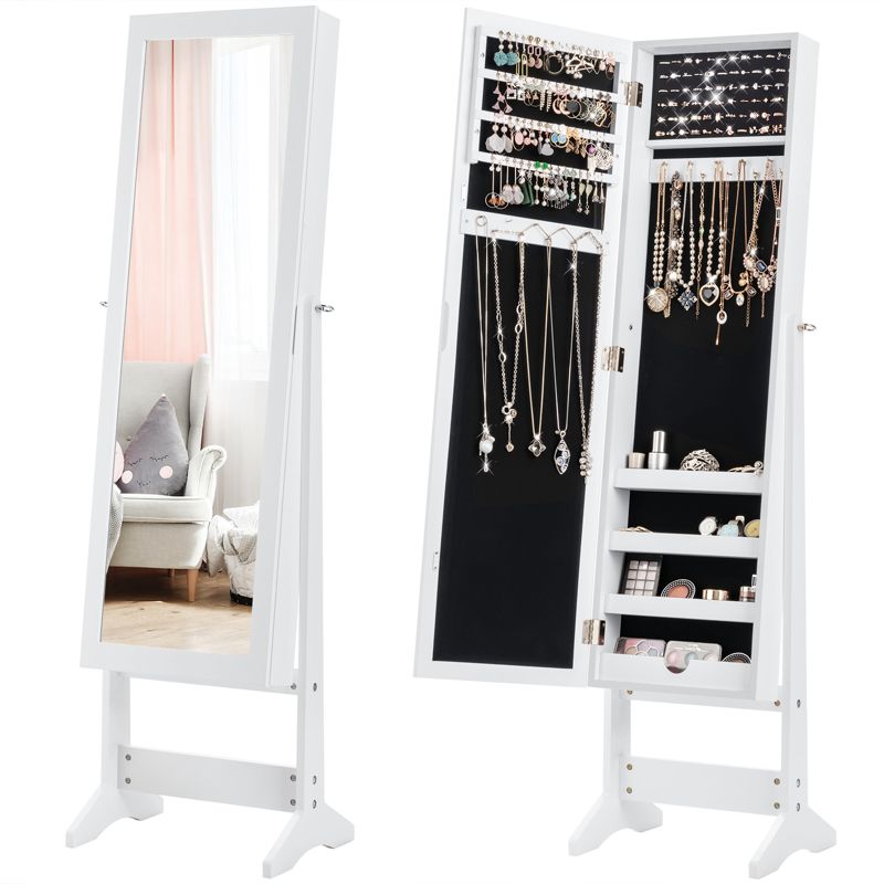 Tangkula 2-in-1 Freestanding Jewelry Cabinet Organizer with Full-Length Mirror Black/ White, 1 of 7
