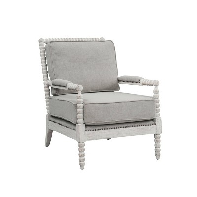 Saraid Gray Linen and Light Oak Square Arm Accent Chair