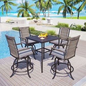 Captiva Designs 5pc Outdoor Patio Metal Bar Height Table & Bar Swivel Chair with Cushion and Armrest - 1 of 4