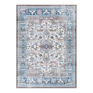 4x6 Washable Non Slip Low Pile Area Rug Vintage NonShedding Floral Oriental Soft Fold Carpet Floor Mat for Living Dining Bedroom Nursery Office - 1 of 4
