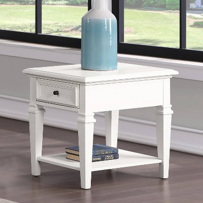 Charlestown White Rubberwood End Table with Storage Shelf