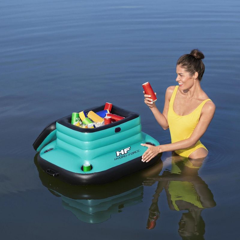 Bestway Hydro-Force Glacial Sport 9.43 Gallon Vinyl Inflatable Floating Cooler with Integrated Cupholders for Pools, Beaches, and Lakes, Teal, 3 of 8