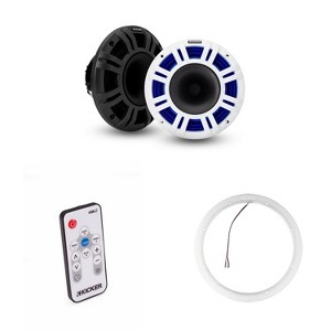 Kicker 48KMXL8 8" LED Horn-Loaded Marine Speakers & 47KLSR8 8-Inch LED Spacer Rings & LED Remote Bundle - 1 of 4
