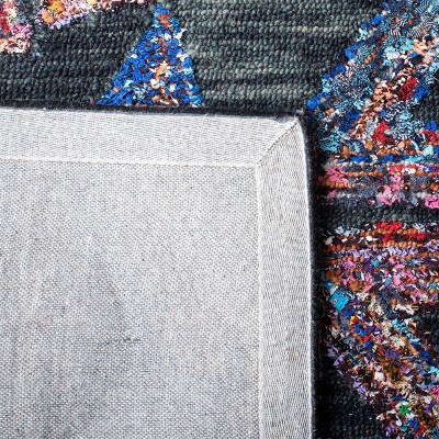 Black Geometric Tufted Wool Square Area Rug - Handmade 7' x 7'