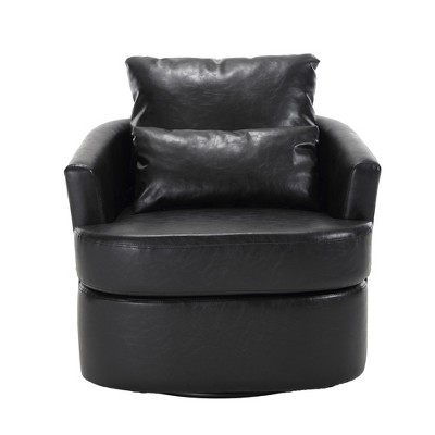 TIRAMISUBEST Black Swivel Barrel Chair, Comfy Round Accent Sofa for the Living Room, Arm Chair for Nursery, Hotel, Bedroom, Office and Lounge